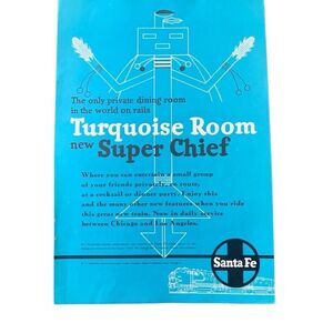 Vintage 1951 Santa Fe Turquoise Room Private Dining Ad Advertisement